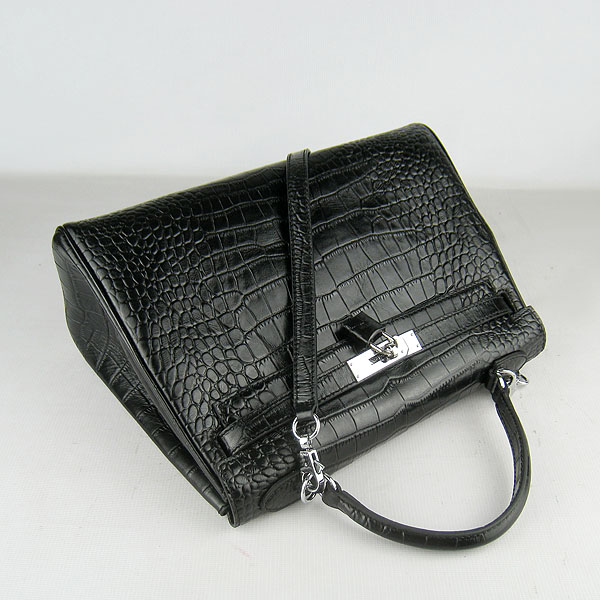 7A Replica Hermes Kelly 32cm Crocodile Veins Leather Bag Black 6108 - Click Image to Close